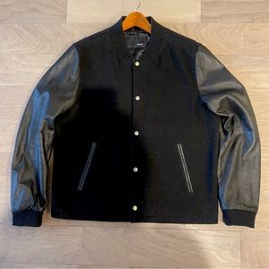 7 Diamonds Wool Bomber Jacket with Leather Sleeves